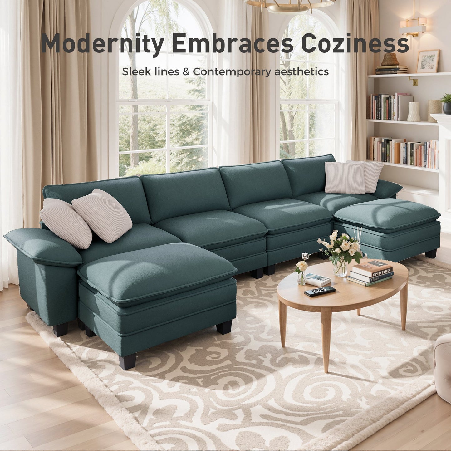 Sophia&William Convertible Sectional Sofa Couch, Modern Chenille Couch 5-Seat Sofa Sectional for Living Room,Green