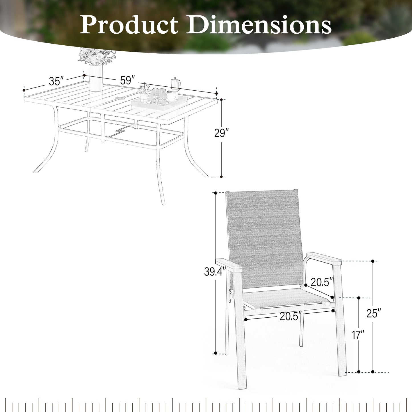 Alpha Joy Outdoor Patio Dining Set with Rectangular Metal Table & Textilene Chairs for 6, Beige
