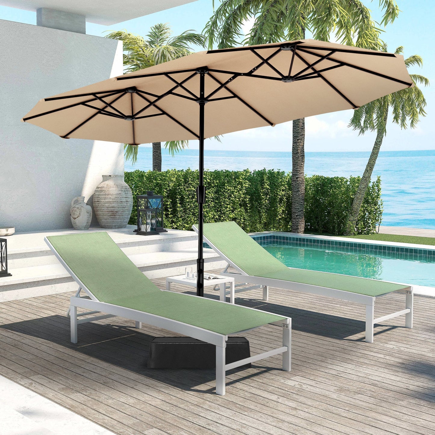 13x6.5ft Double-Sided Extra Large Outdoor Patio Umbrella with Crank Handle, Beige