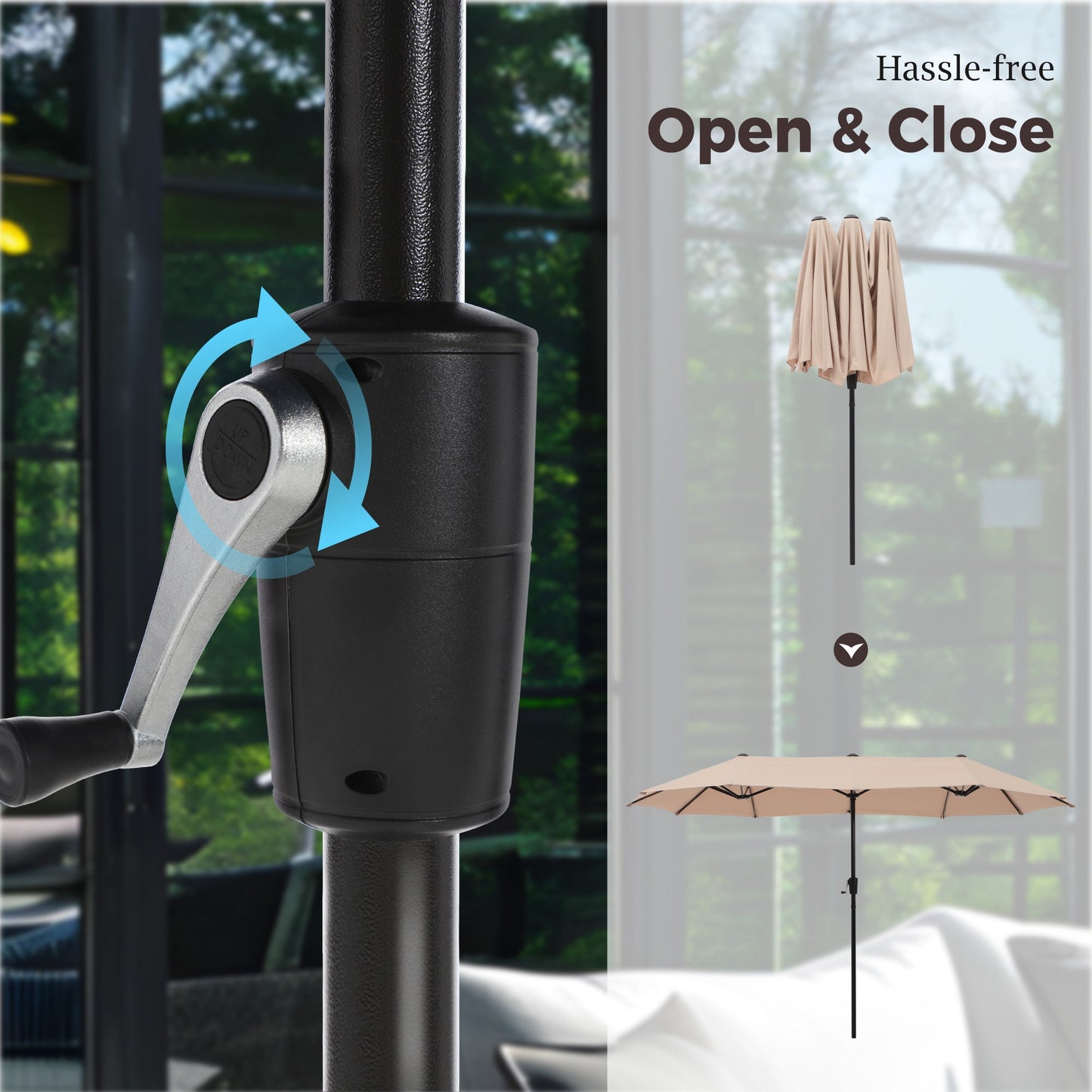 Alpha Joy 8-Piece Outdoor Patio Dining Set with 13 ft Beige Umbrella, Cushioned Swivel Chairs & Metal Table for 6