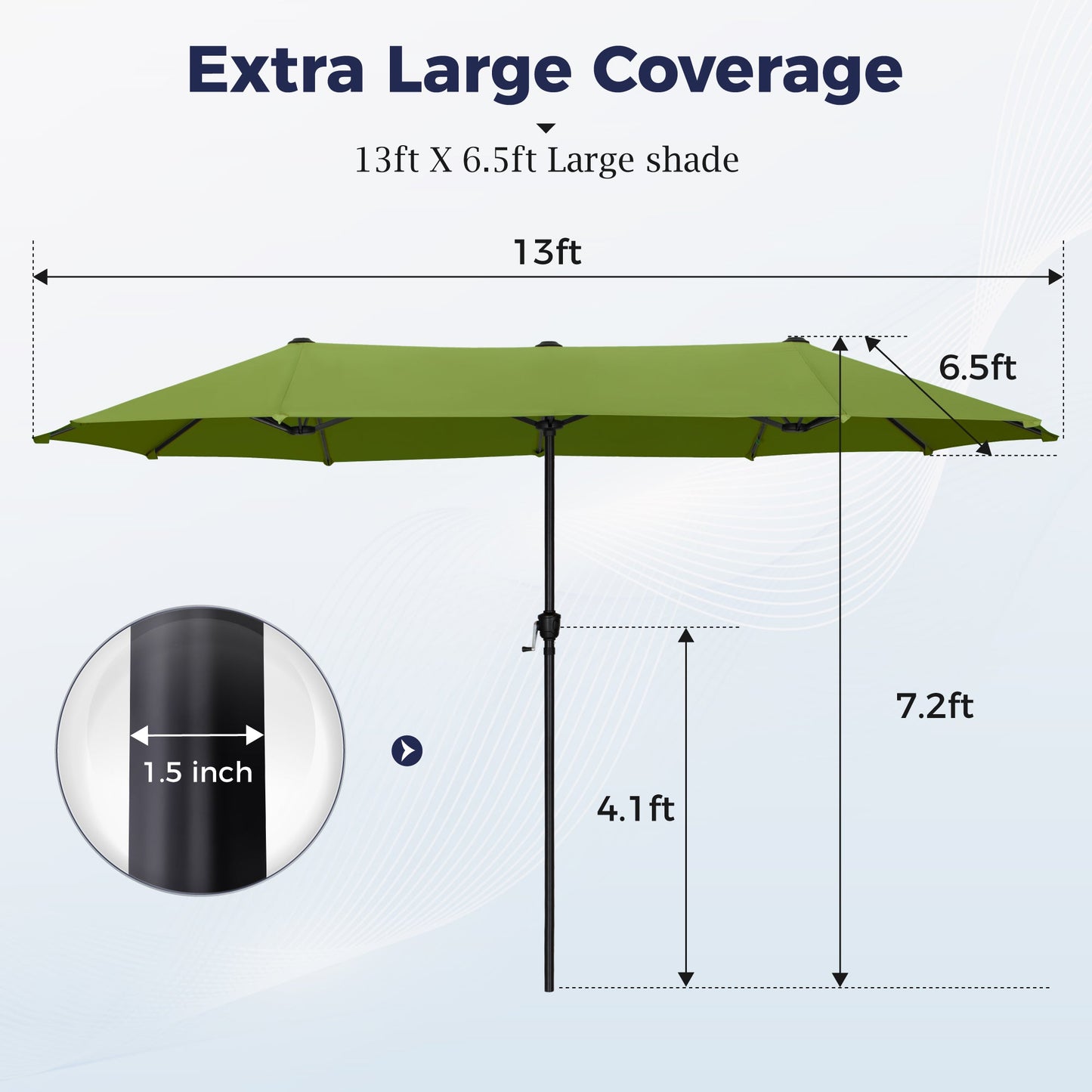 Alpha Joy 13x6.5ft Double-Sided Extra Large Outdoor Patio Market Rectangle Umbrella with Crank Handle, Lime