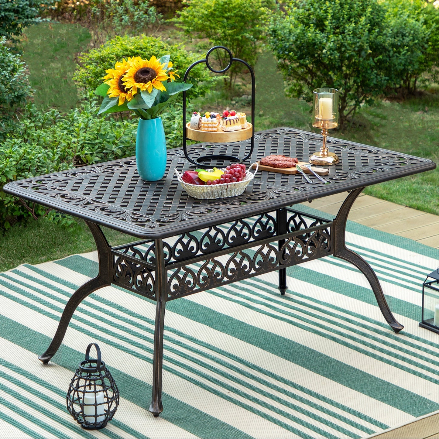 Sophia & William 59”Cast Aluminum Patio Dining Table with Umbrella Hole - Bronze