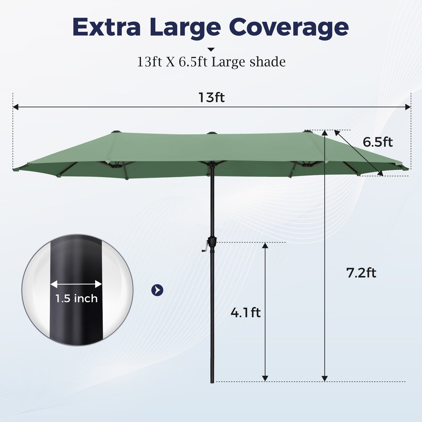 Alpha Joy 13x6.5ft Double-Sided Extra Large Outdoor Patio Market Rectangle Umbrella with Crank Handle, Mint