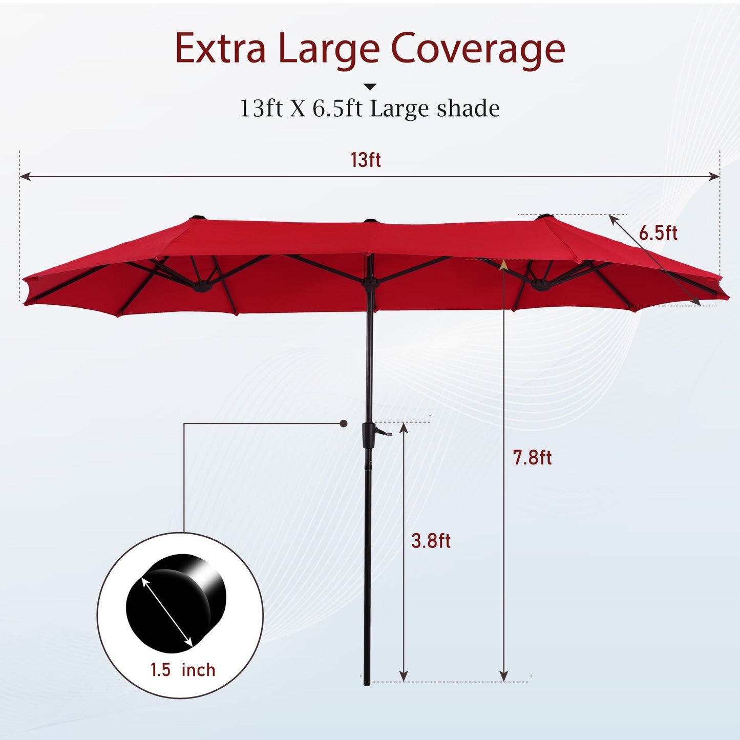 Alpha Joy 13x6.5ft Double-Sided Extra Large Outdoor Patio Market Rectangle Umbrella with Crank Handle, Red