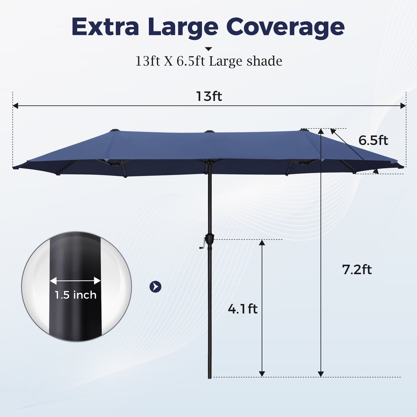 Alpha Joy 13x6.5ft Double-Sided Extra Large Outdoor Patio Market Rectangle Umbrella with Crank Handle, Navy Blue