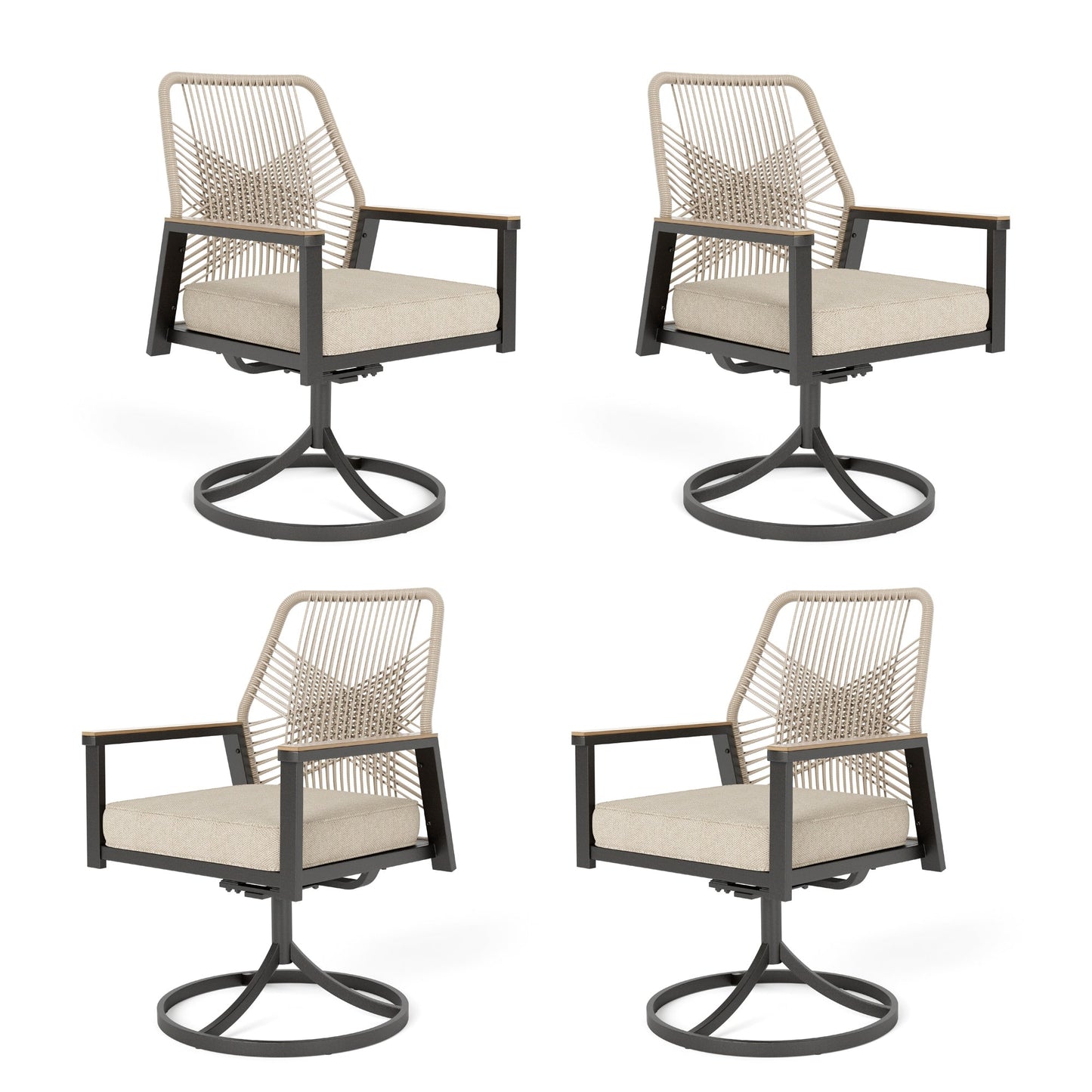Sophia & William 4Pcs Outdoor Patio Dining Chairs Wicker Swivel Chairs with Metal Frame, Beige Cushion