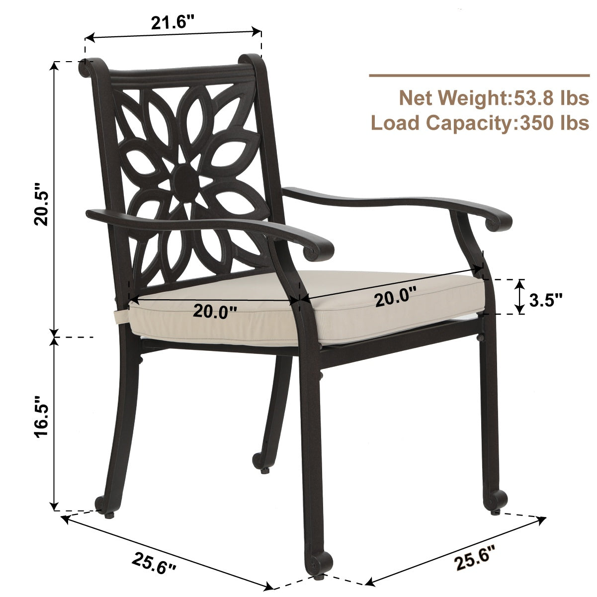 Sophia & William 7 Piece Cast Aluminum Outdoor Patio Dining Set 6 Chairs and Rectangular Table