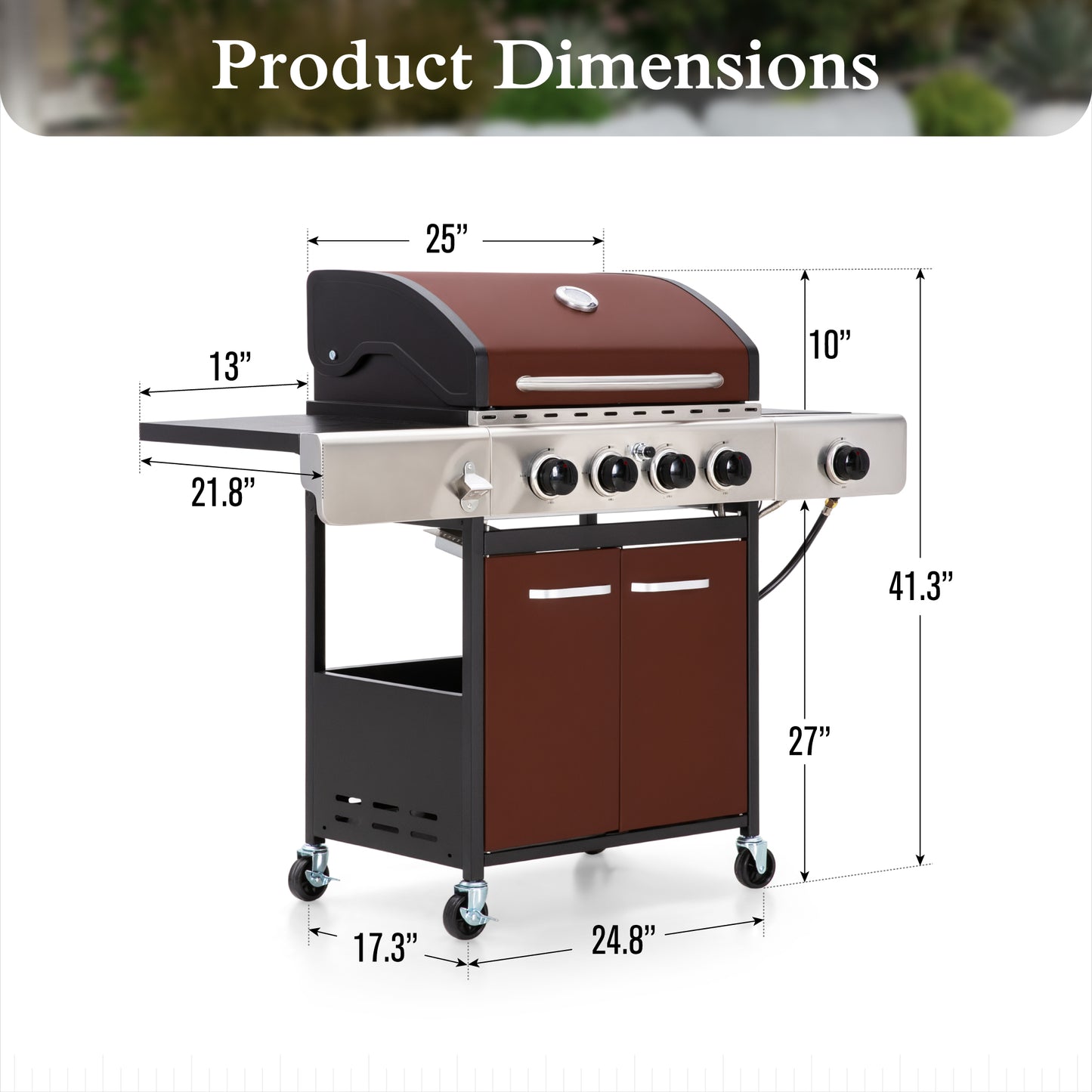 Alpha Joy 4-Burner Stainless Steel Propane Gas Grill with Side Burner, Red