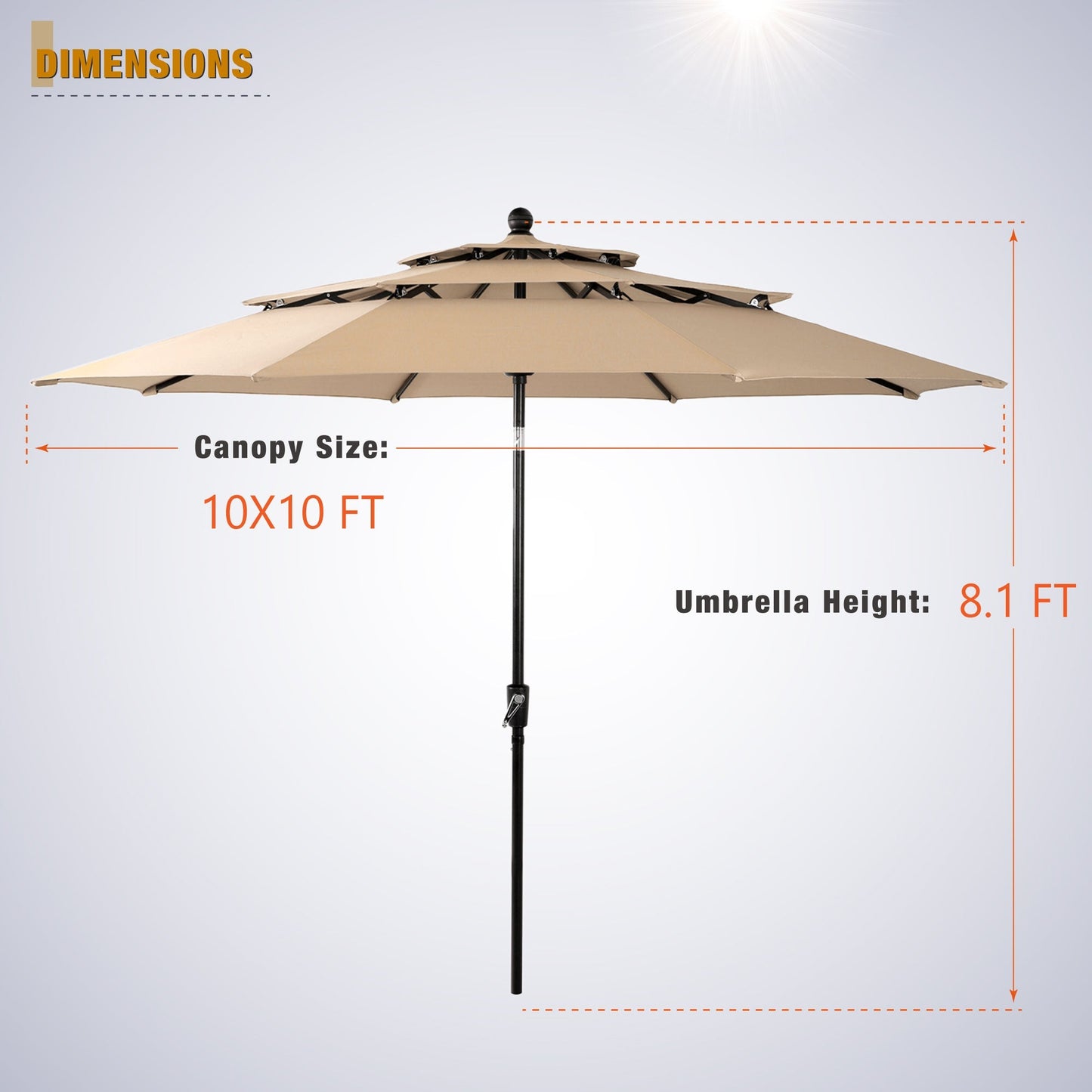 Alpha Joy 10ft 3 Tier Auto-tilt Outdoor Patio Umbrella with Push Button Tilt and Crank, Beige