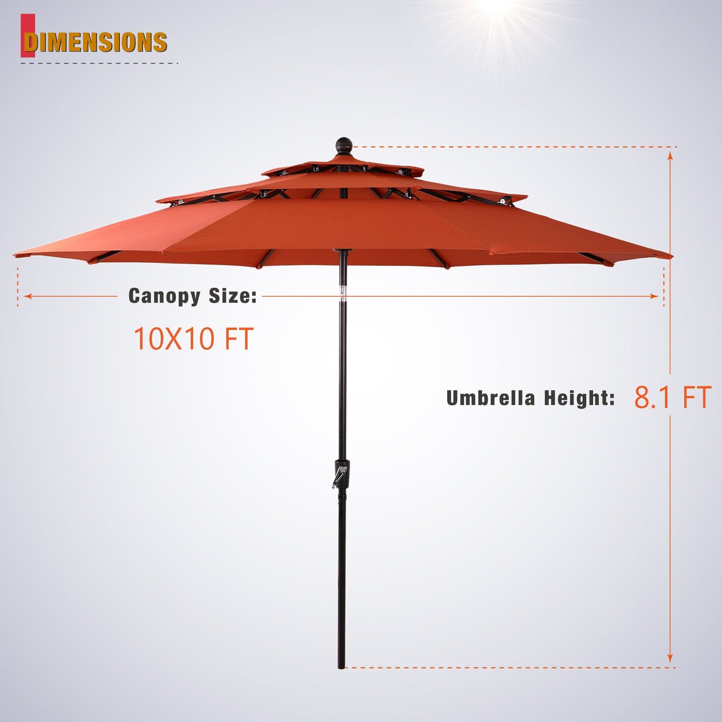 Alpha Joy 10ft 3 Tier Auto-tilt Outdoor Patio Umbrella with Push Button Tilt and Crank, Orange Red