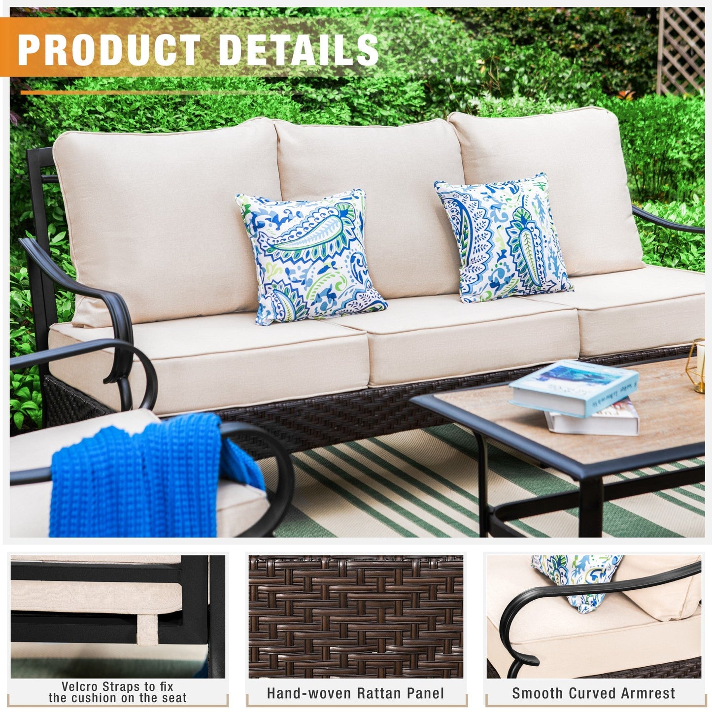 Sophia & William 5 Piece Metal Patio Conversation Sofa Set 7-Seat Outdoor Sectionals