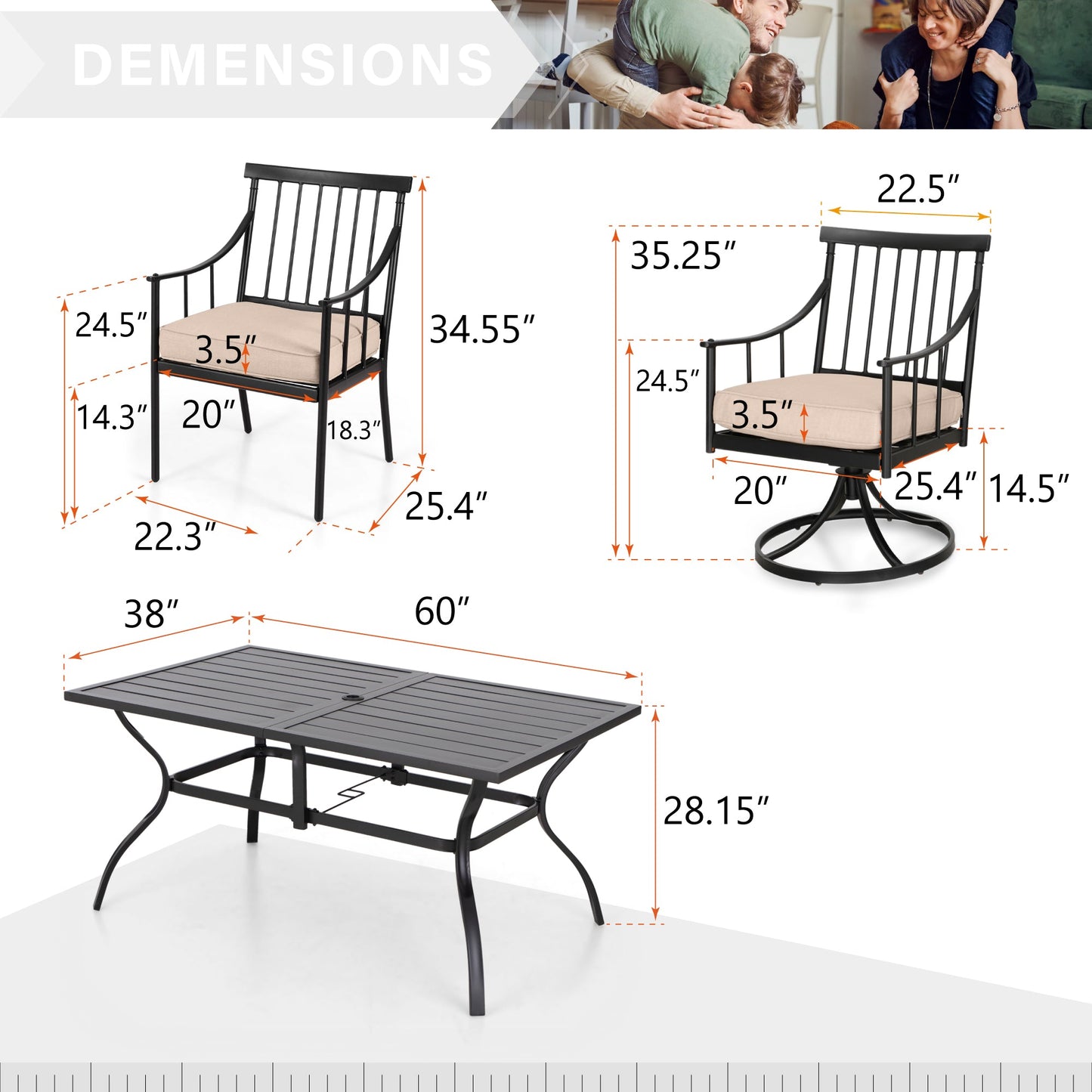 Sophia & William 7 Pieces Patio Outdoor Dining Set Metal Table and Swivel Chairs Set with Beige Cushions