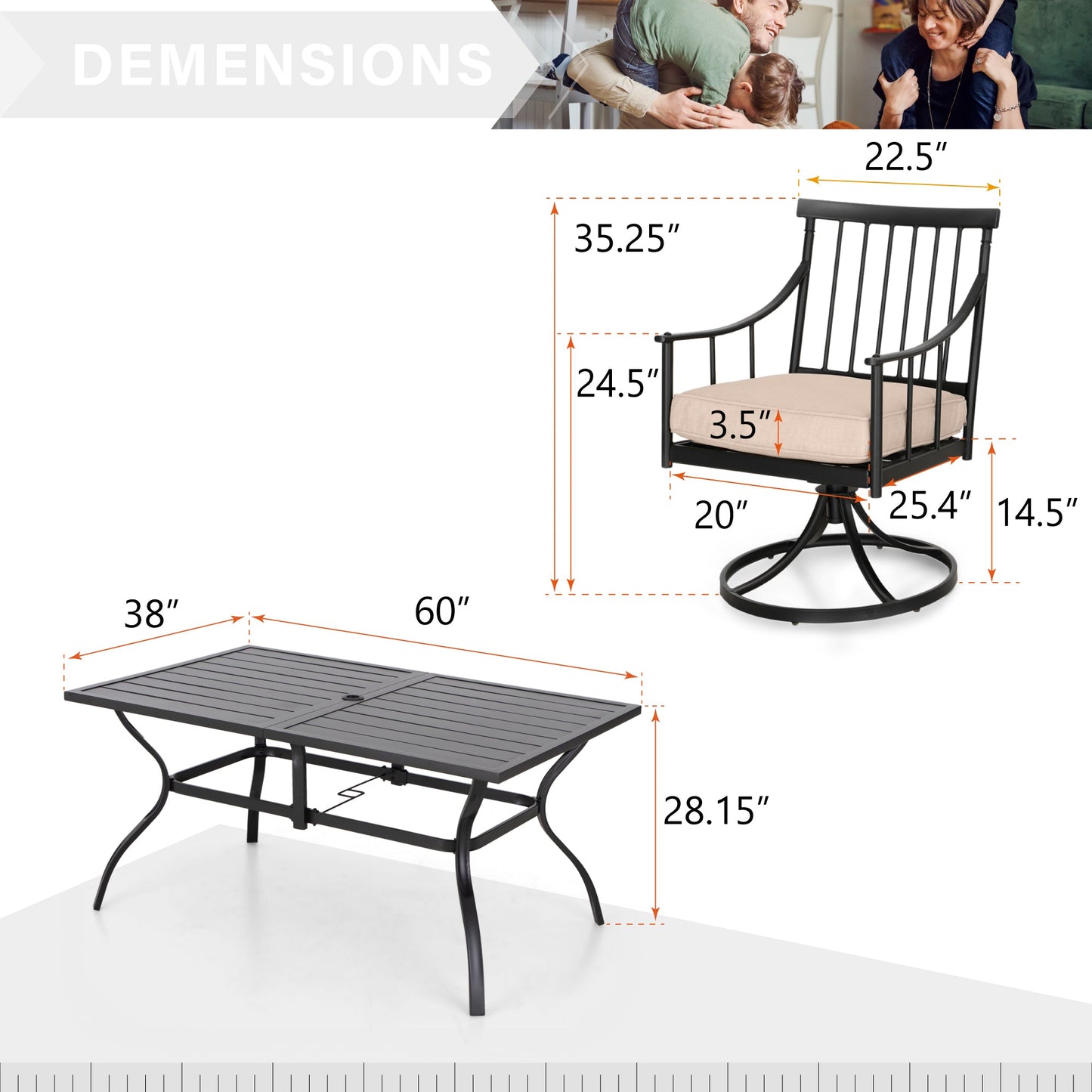 Sophia & William 7-Piece Patio Outdoor Dining Set Metal Swivel Chairs and Table Set Outside Furniture Set with Beige Cushions