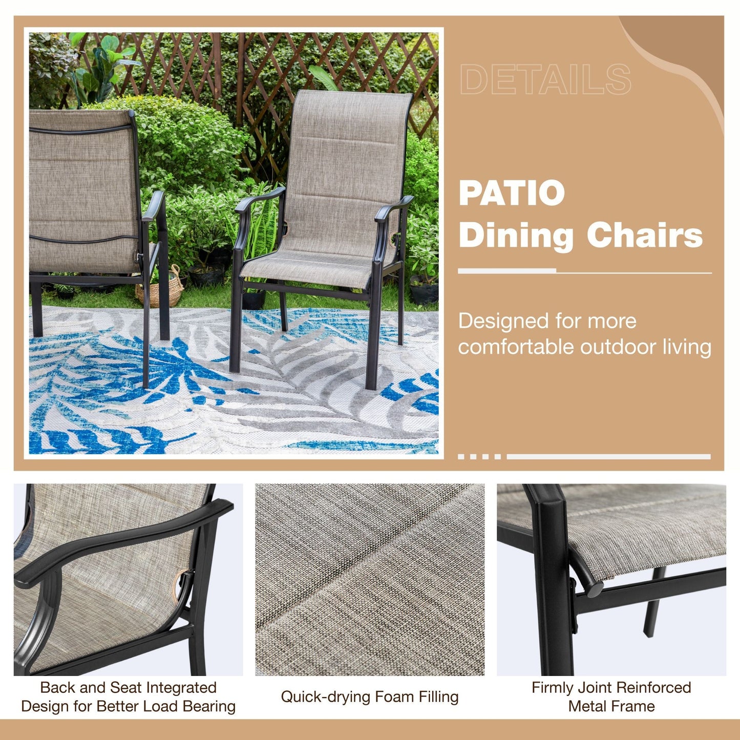 Sophia & William 8-Piece Outdoor Patio Dining Set with 13 ft Navy Blue Umbrella, Padded Textilene Chairs & Rectangle Table for 6