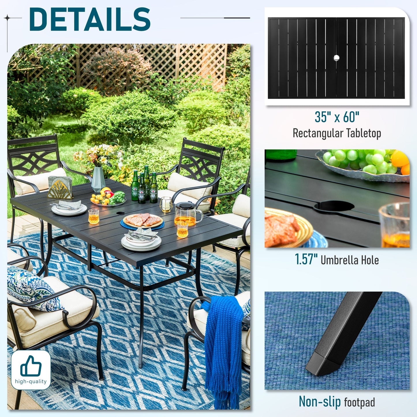 Sophia & William 8-Piece Outdoor Patio Dining Set with 13ft Navy Umbrella, Rectangle Table & Padded Textilene Chairs Furniture Set, Gray