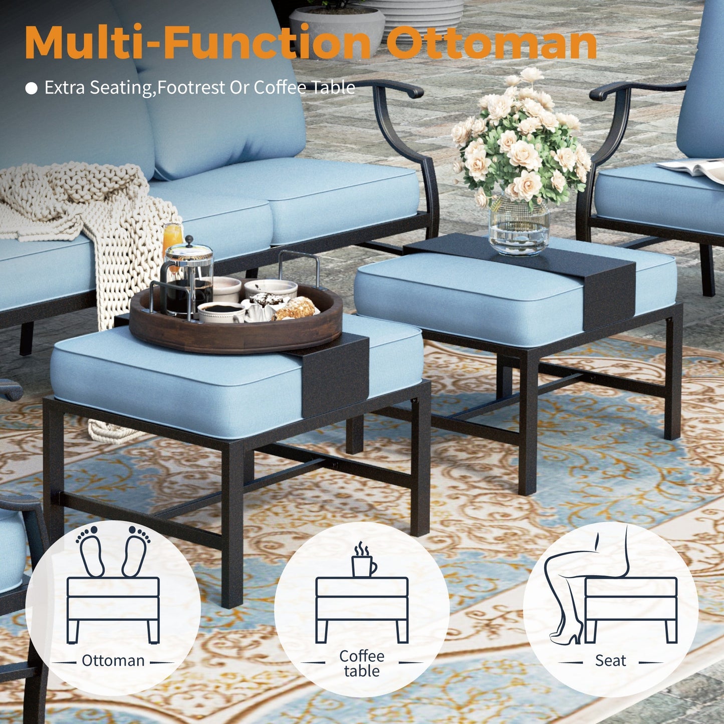 Sophia&William 7 Seat Patio Conversation Set Outdoor Sofa Furniture Set with Ottomans, Blue
