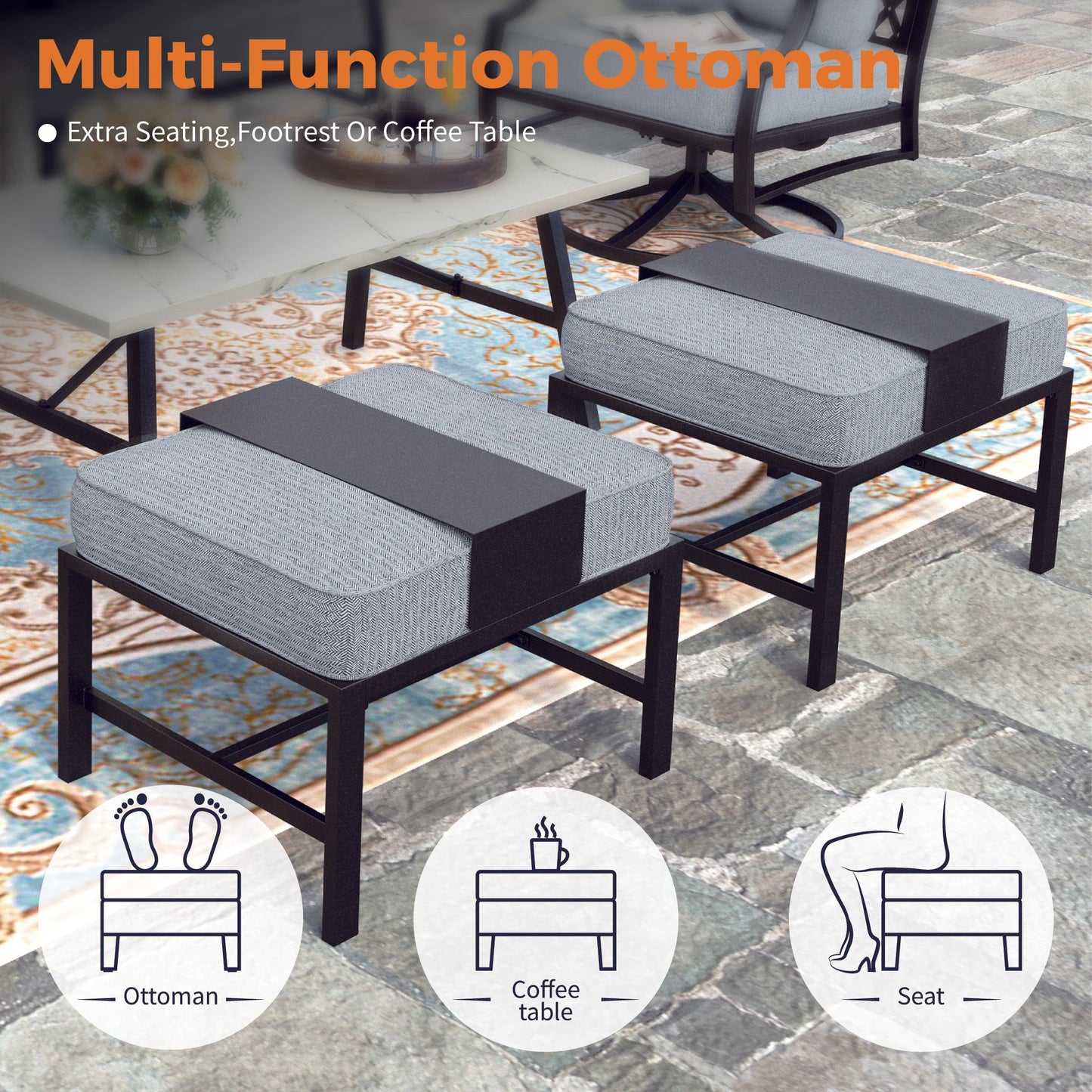 Sophia&William 7 Seat Patio Conversation Set Outdoor Sofa Furniture Set with Ottomans, Gray