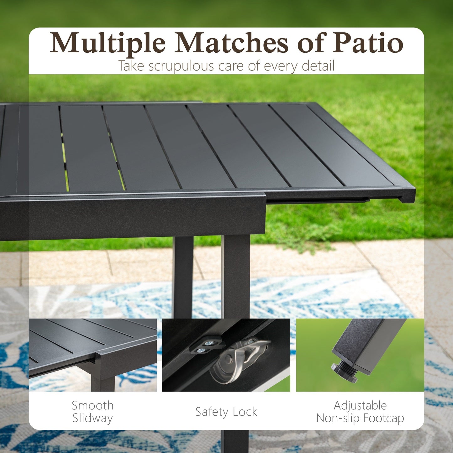 Alpha Joy Outdoor Patio Dining Set with 84 Expandable Table & Textilene Chairs for 8, Beige