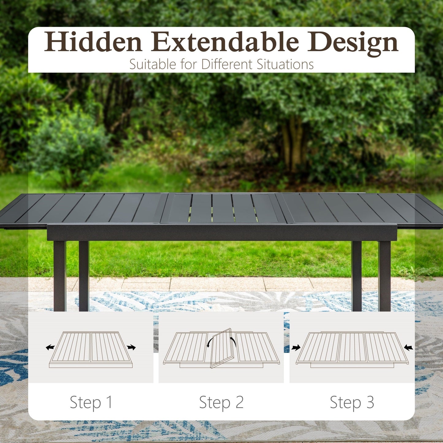 Alpha Joy Outdoor Patio Dining Set with 84 Expandable Table & Textilene Chairs for 8, Gray