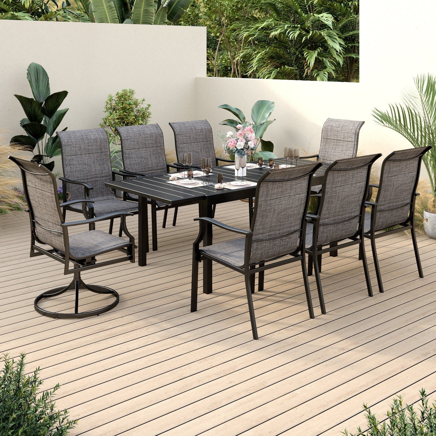 Sophia & William 9 Piece Outdoor Patio Dining Set 1 Steel Retangular Table & 8 Textilene Chairs