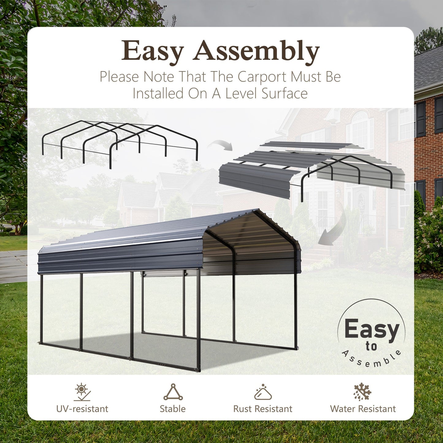 Alpha Joy 10' x 15' Heavy Duty Carport with Galvanized Steel Roof Multi-Purpose Shelter
