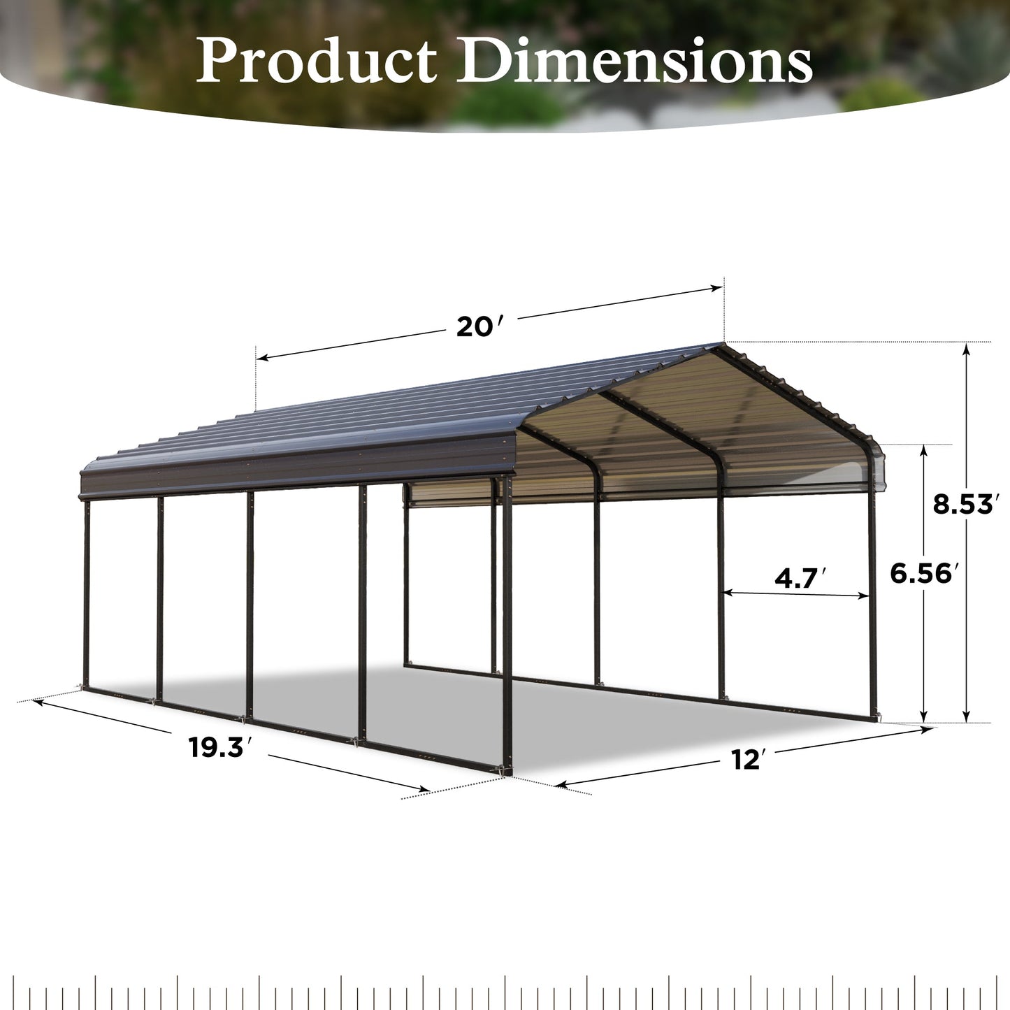 Alpha Joy 12' x 20' Heavy Duty Carport with Galvanized Steel Roof Multi-Purpose Shelter