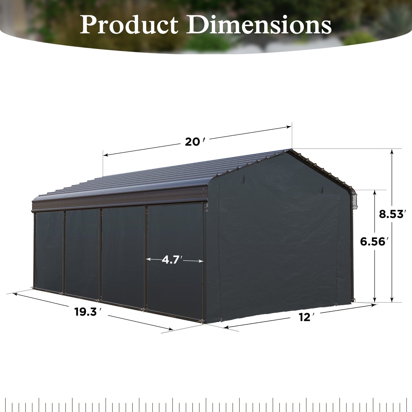 Alpha Joy 12' x 20' Heavy Duty Galvanized Steel Carport with Side Walls Multi-Purpose Shelter