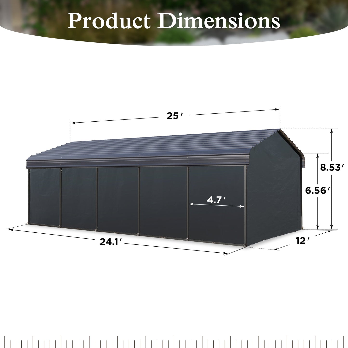 Alpha Joy 12' x 25' Heavy Duty Galvanized Steel Carport with Side Walls Multi-Purpose Shelter