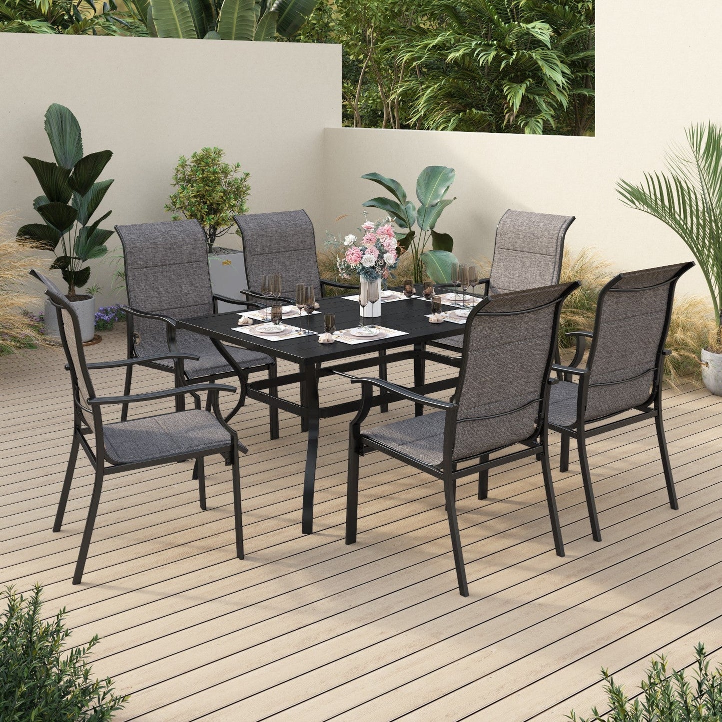Sophia & William 7 Pieces Metal Patio Dining Set for 6 Outdoor Textilene Chairs Table Set