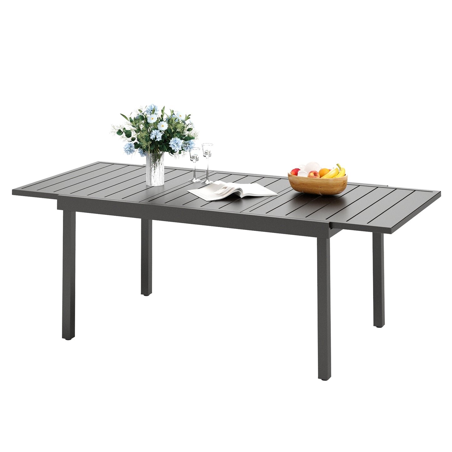 Sophia & William 6-8 People Metal Extendable Outdoor Dining Table 84" Retangular Patio Table, Black