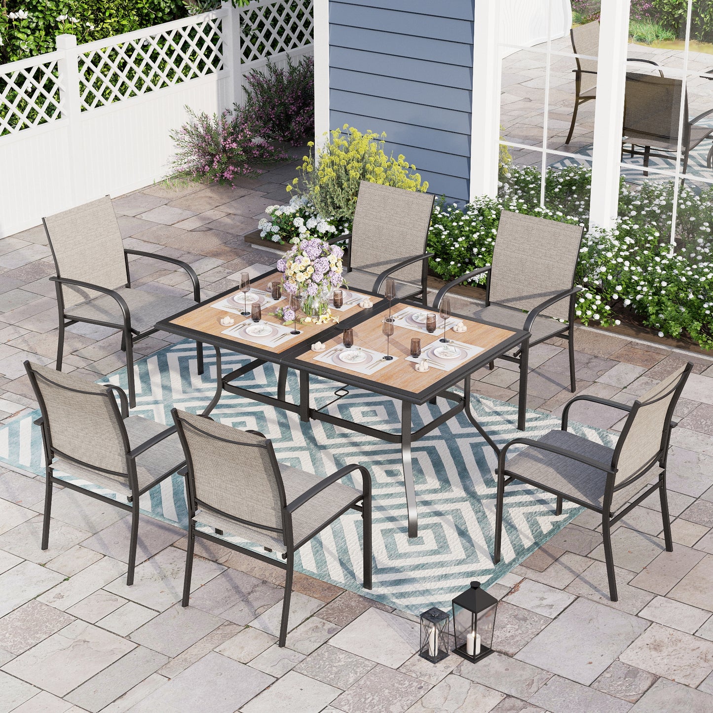 Sophia & William 7 Piece Outdoor Dining Set with Textilene Chairs and Rectangular Table