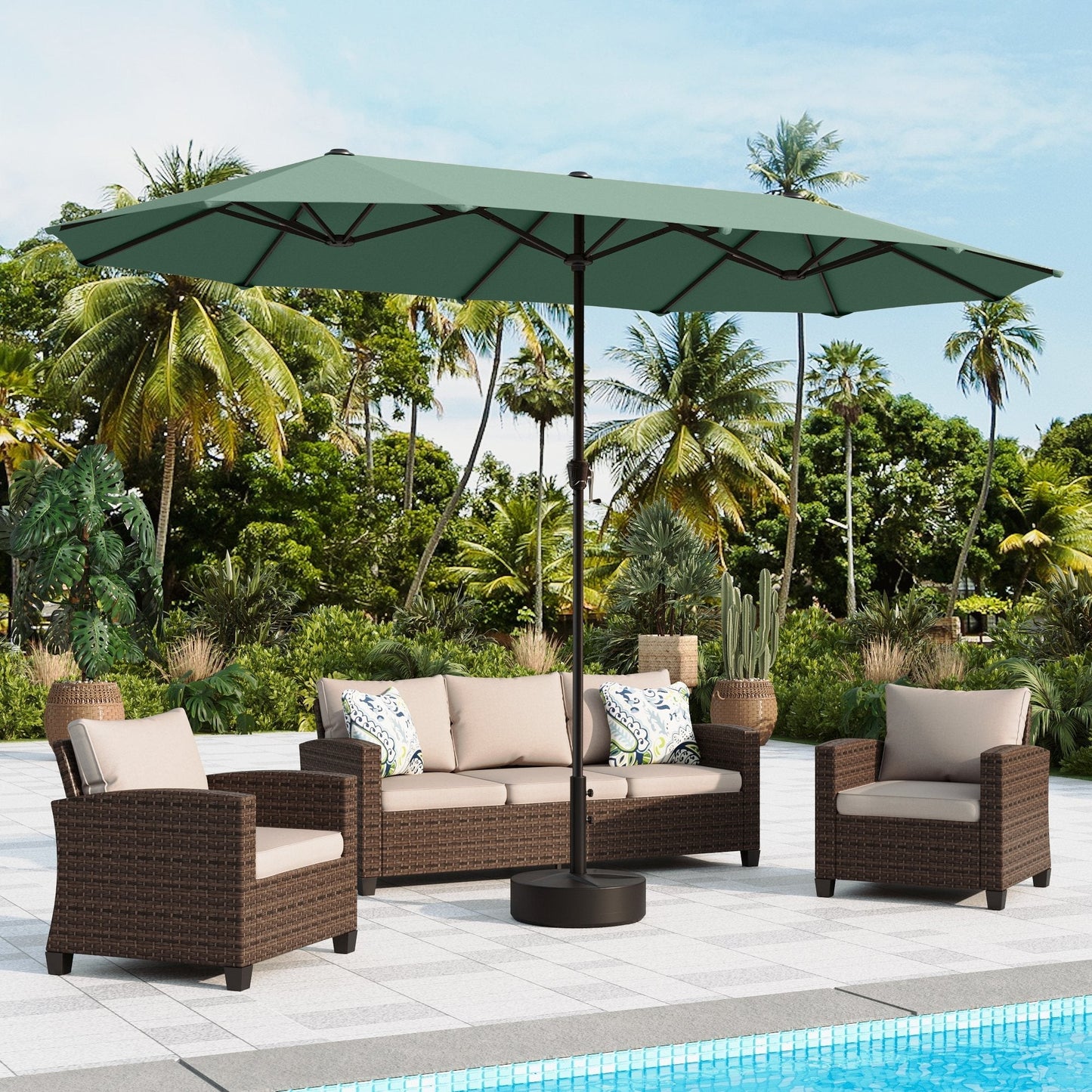 Alpha Joy 13ft Rectangle Double-Sided Extra Large Outdoor Patio Market Umbrella with 19.69'' Round Base, Mint