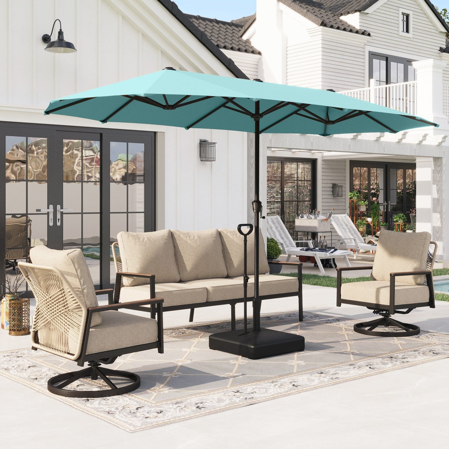 Alpha Joy 13ft Rectangle Double-Sided Extra Large Outdoor Patio Market Umbrella with 23.6'' Square Base, Beige