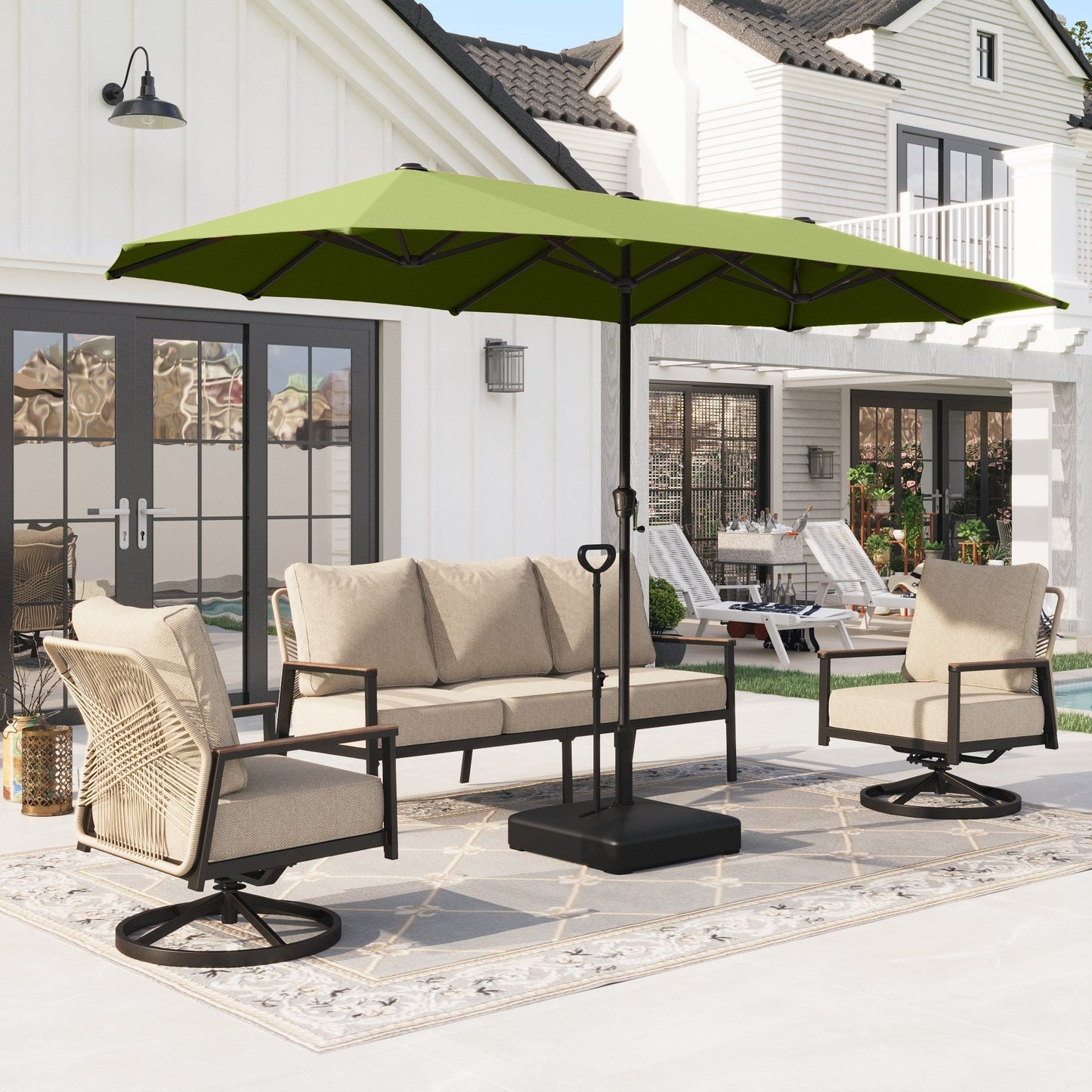 Alpha Joy 13ft Rectangle Double-Sided Extra Large Outdoor Patio Market Umbrella with 23.6'' Square Base, Lime