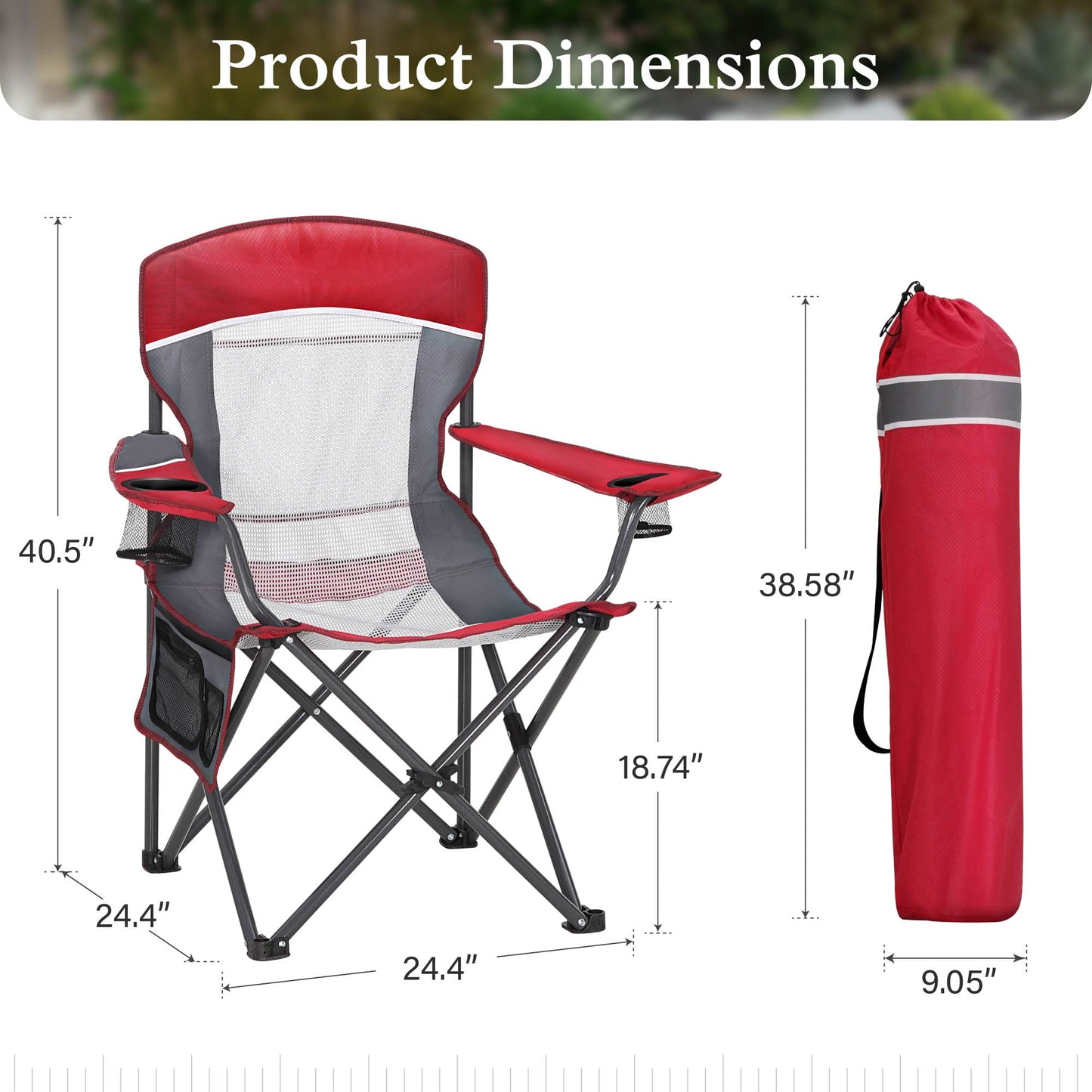 Sophia & William Oversized Camping Chair Portable Mesh Folding Chair with Cup Holder Supports Up to 450Lbs for Outdoor, Fishing, Beach, Backyard, Red