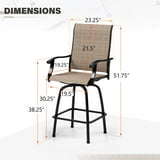 Sophia & William 2 Pcs Outdoor Swivel Metal Bar Stools Patio Height Textilene Chairs in Brown