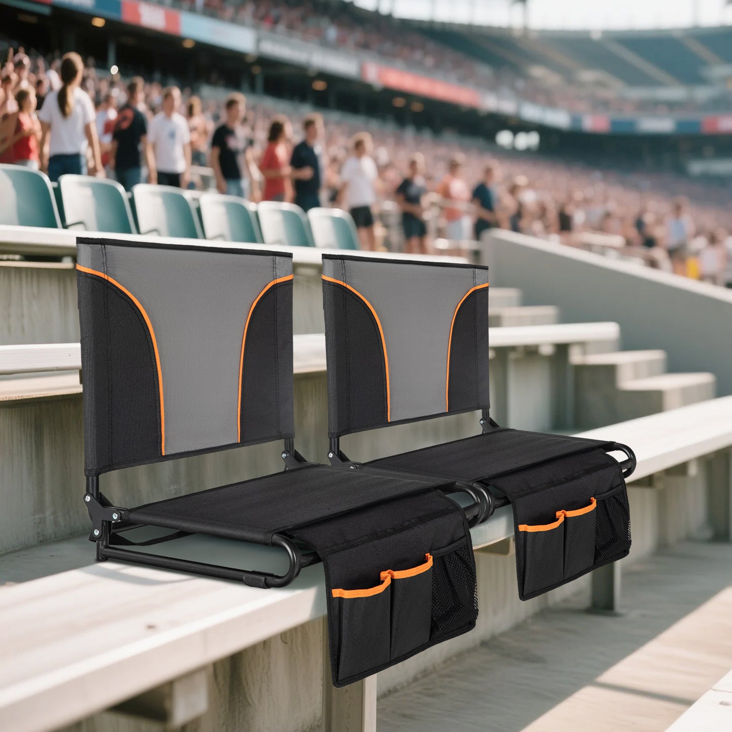 Sophia&William Set of 2 Portable Stadium Chair Stadium Seat for Bleacher with Storage Pocket, Black