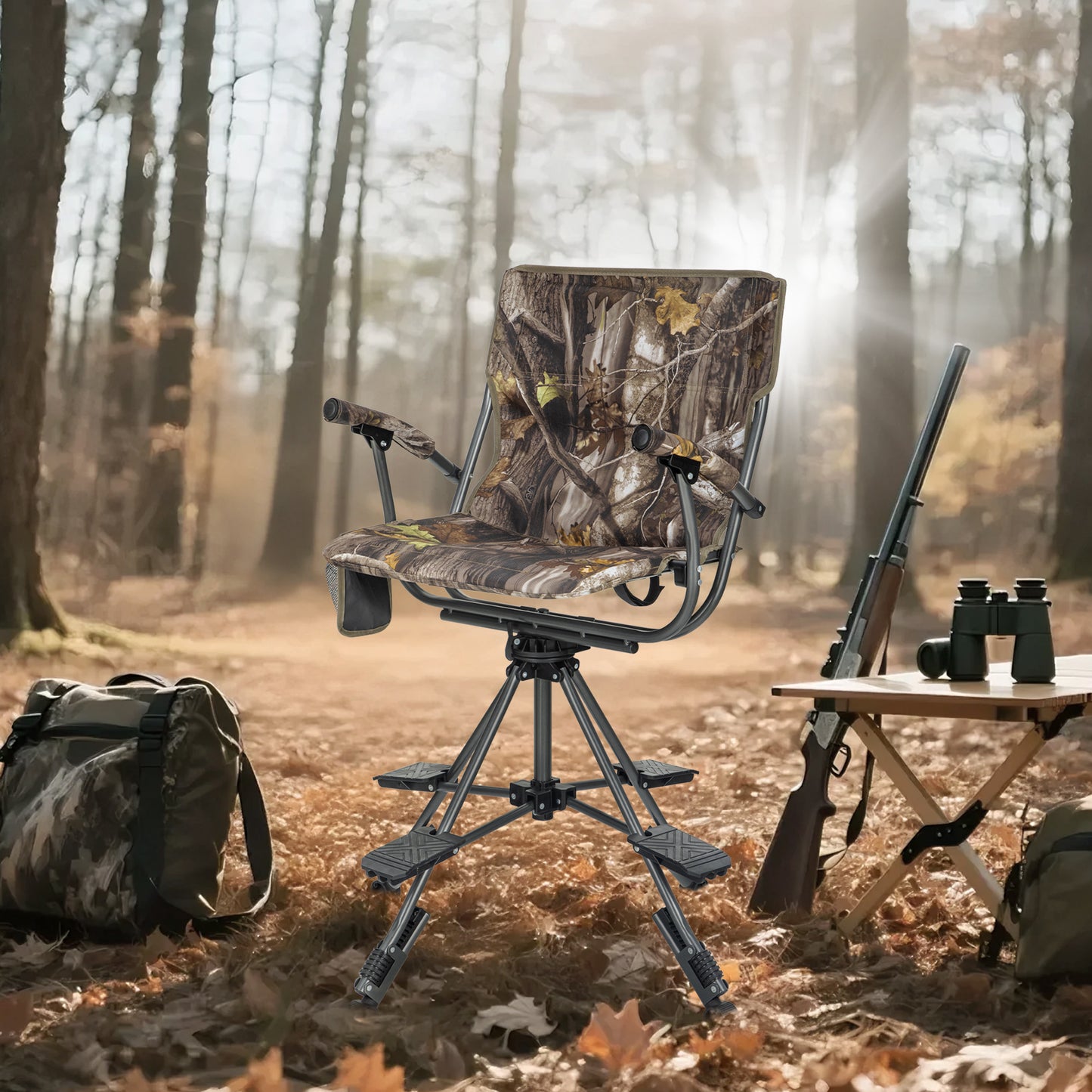 Sophia & William 360°Silent Swivel Hunting Chair Stability & Comfort Blind Chair with Pedals & Armrest, Camouflage