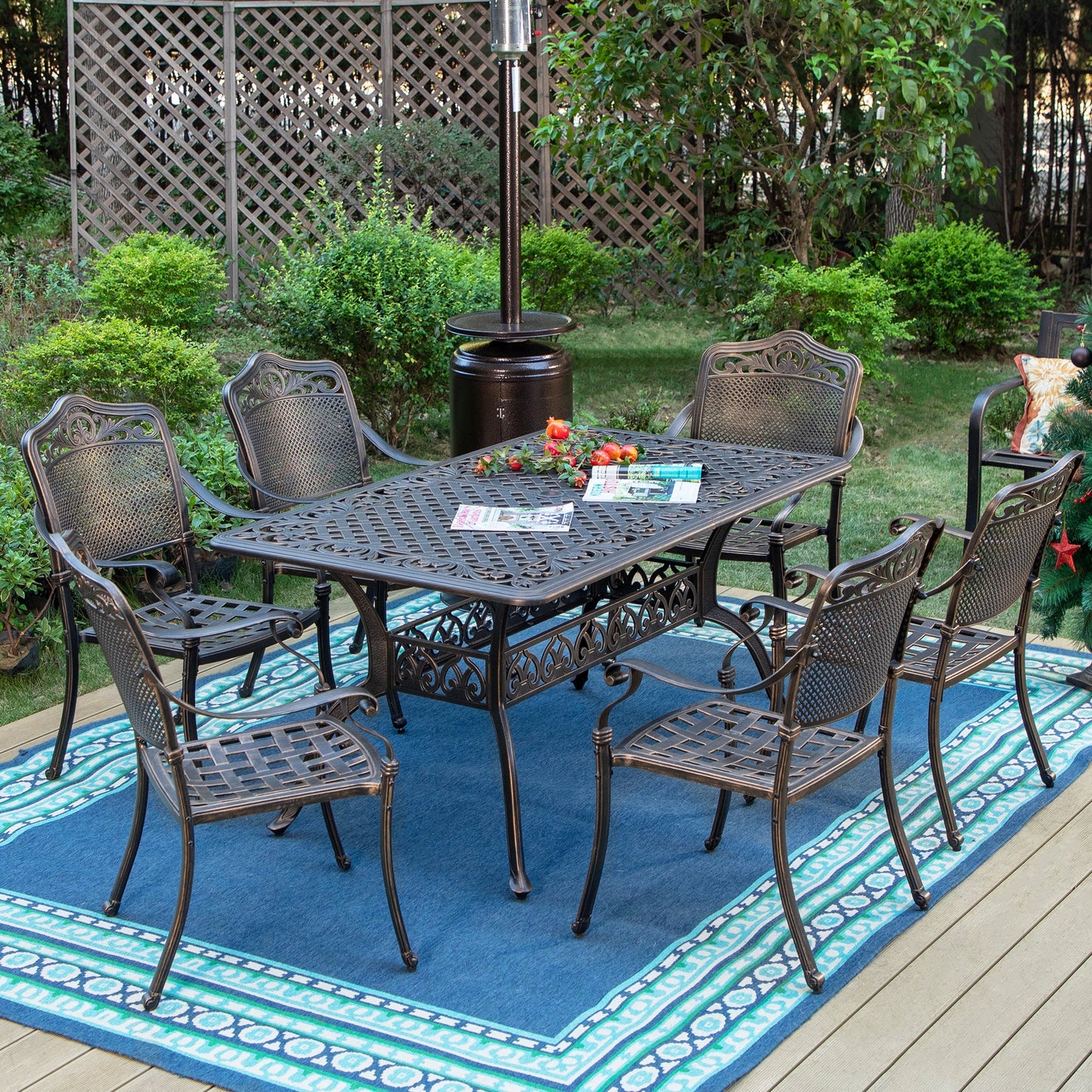 Sophia & William 7 Piece Cast Aluminum Outdoor Patio Dining Set 4 Chairs and Rectangular Table