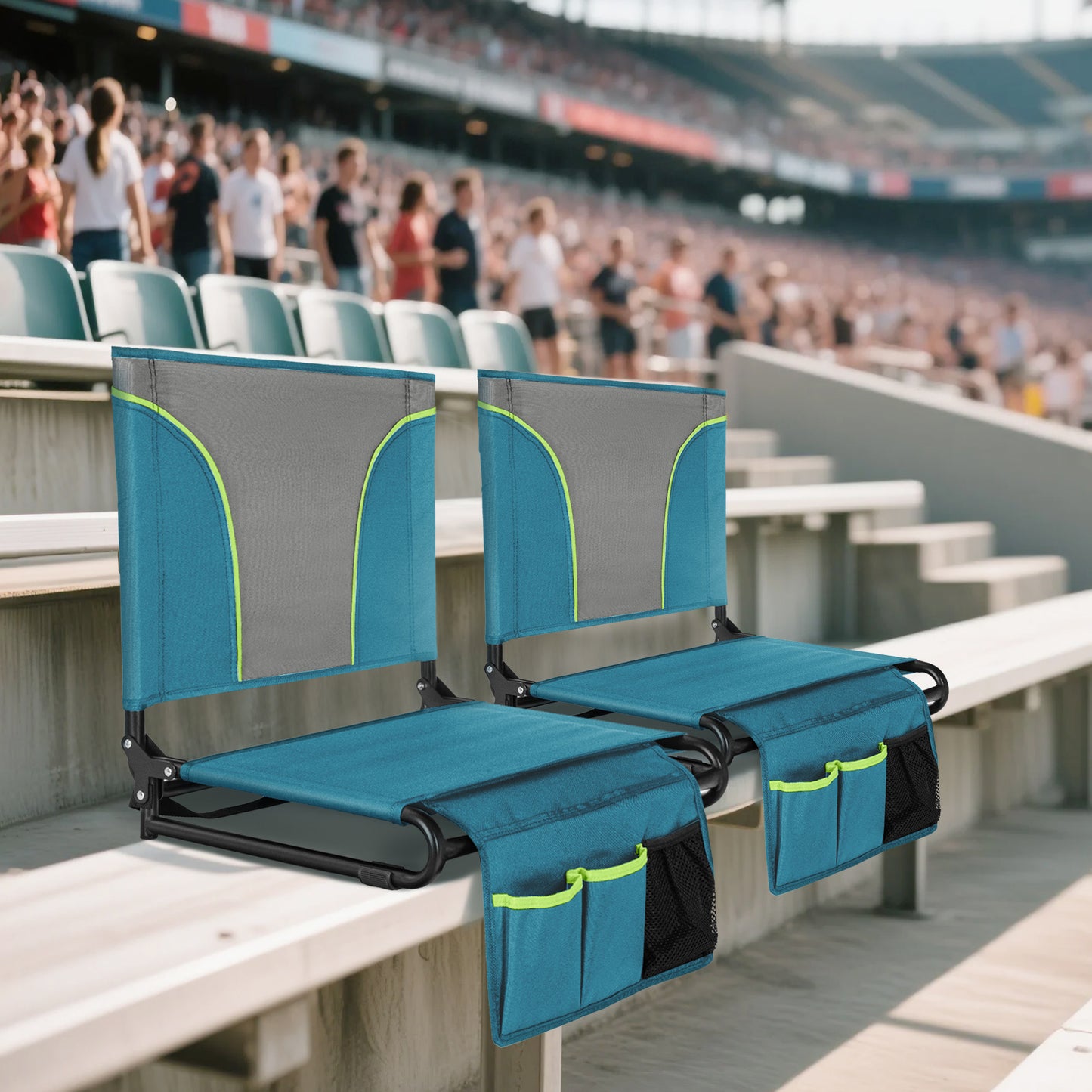 Sophia&William Set of 2 Portable Stadium Chair Stadium Seat for Bleacher with Storage Pocket, Blue