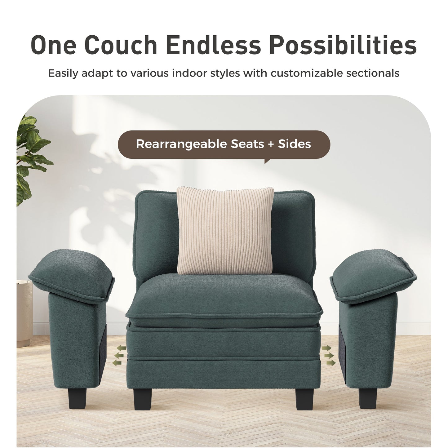 Sophia&William Convertible Sectional Sofa Couch, Modern Chenille Couch 5-Seat Sofa Sectional for Living Room,Green