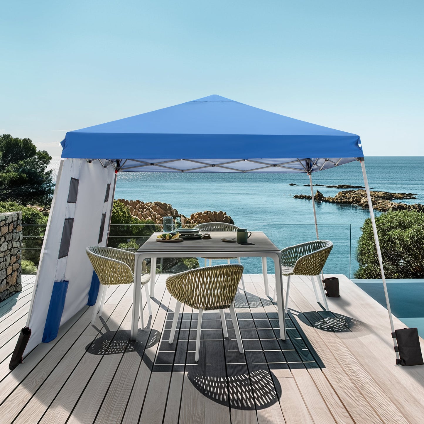 Alpha Joy 12' W x 12' D Pop-up Canopy Blue Slant Leg Instant Gazebo with Side Wall