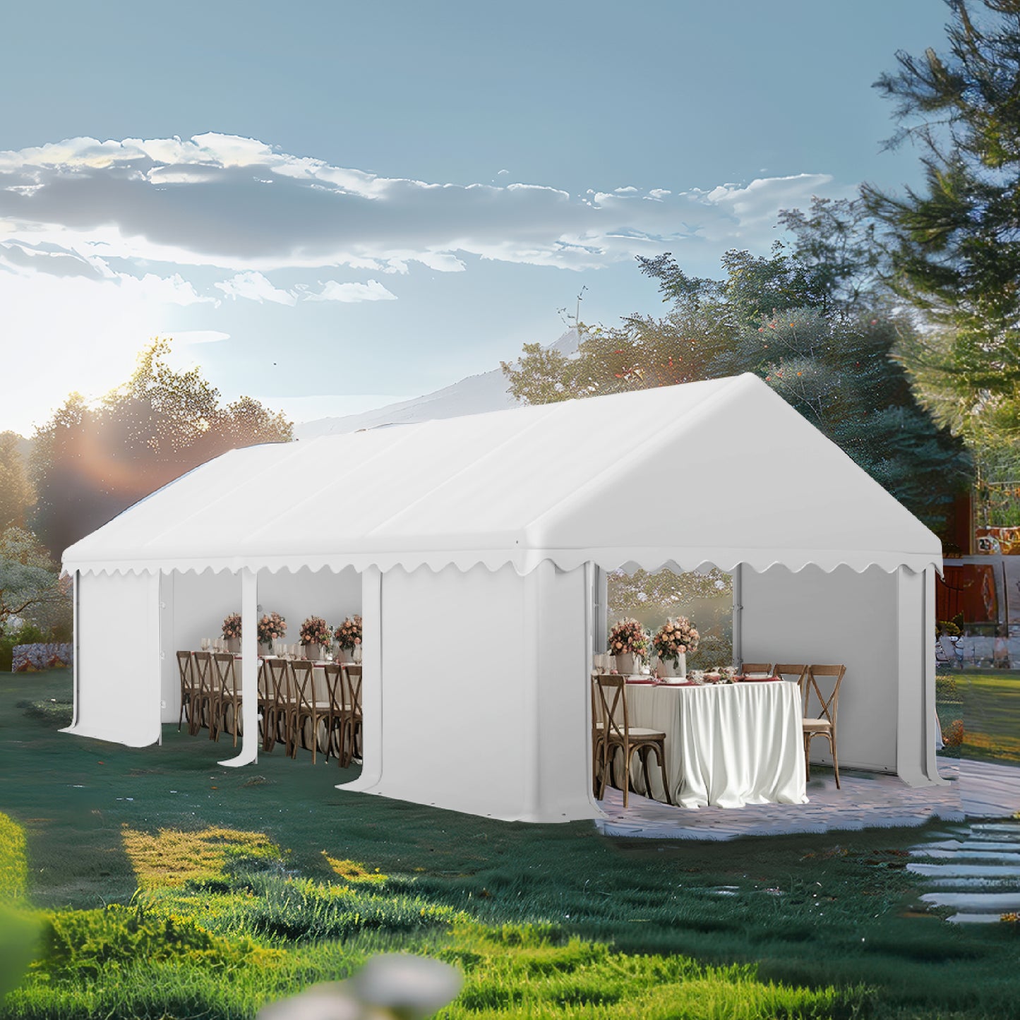 Alpha Joy 13'*29.5' Party Tent Outdoor Storage Shed Portable Garage Shelter Tent Canopy with Removable Side Panels for Weddings, Parties & Corporate Events