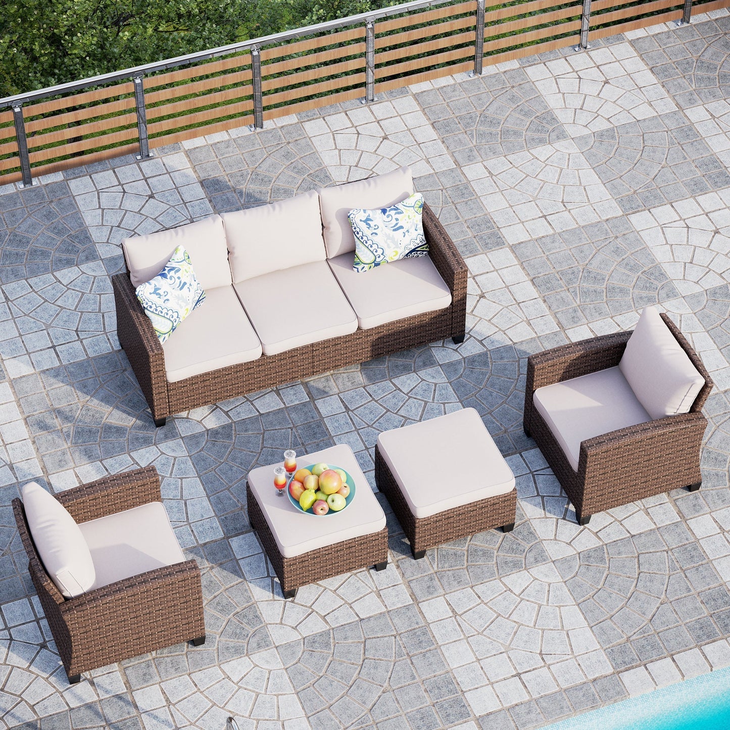 Sophia & William 7-seat Rattan Patio Converation Set Wicker Outdoor Sectional Sofa Chair