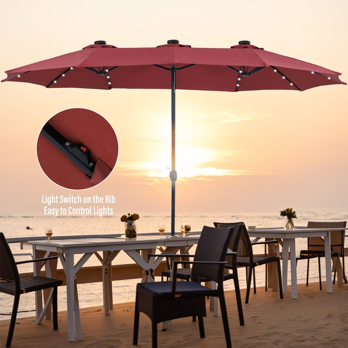 Sophia & William 15FT Outdoor Patio Umbrella Extra Large Double-Sided Garden Umbrella with Crank Handle, Red