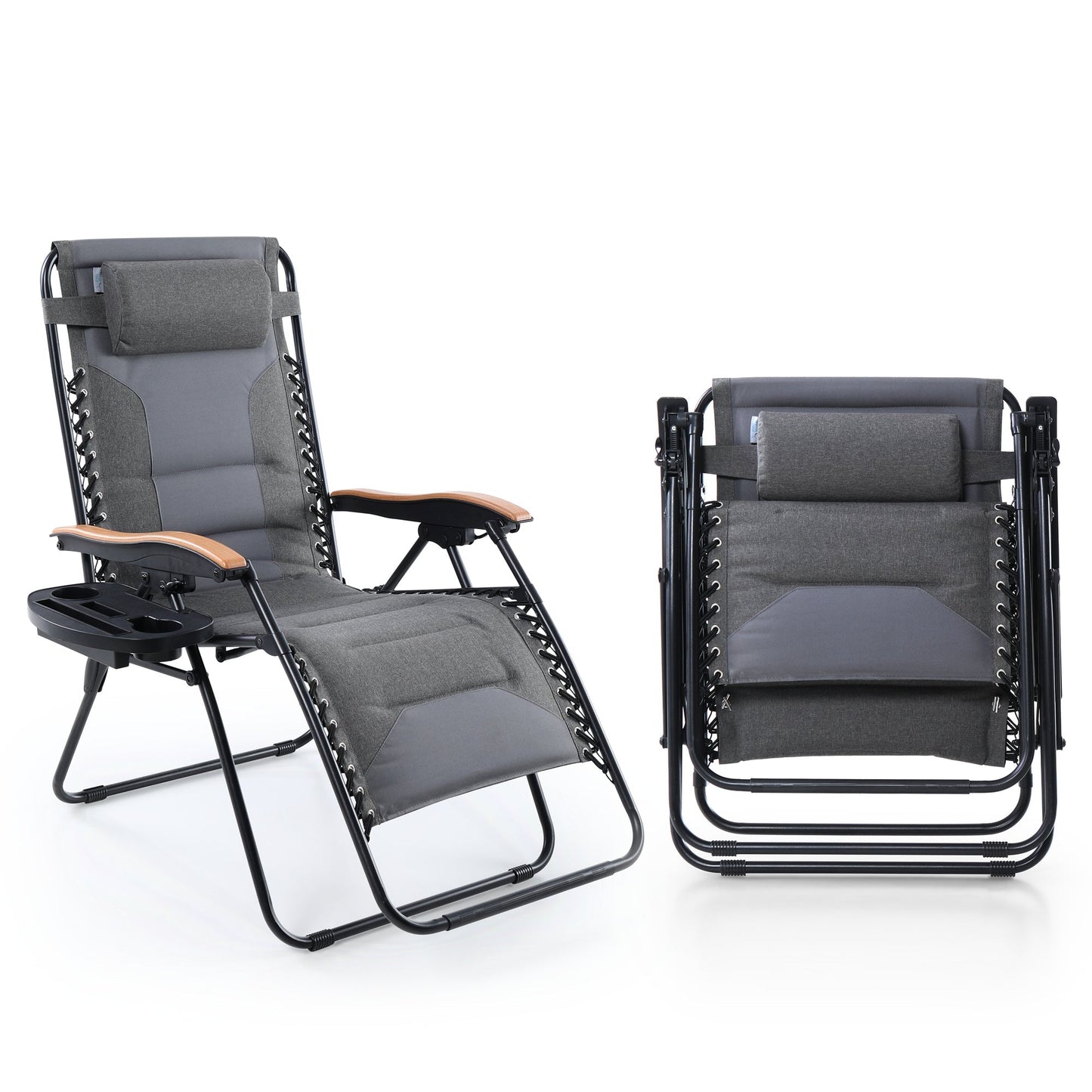 Sophia&William 2 Pieces Outdoor Oversized Padded Zero Gravity Chairs - Grey