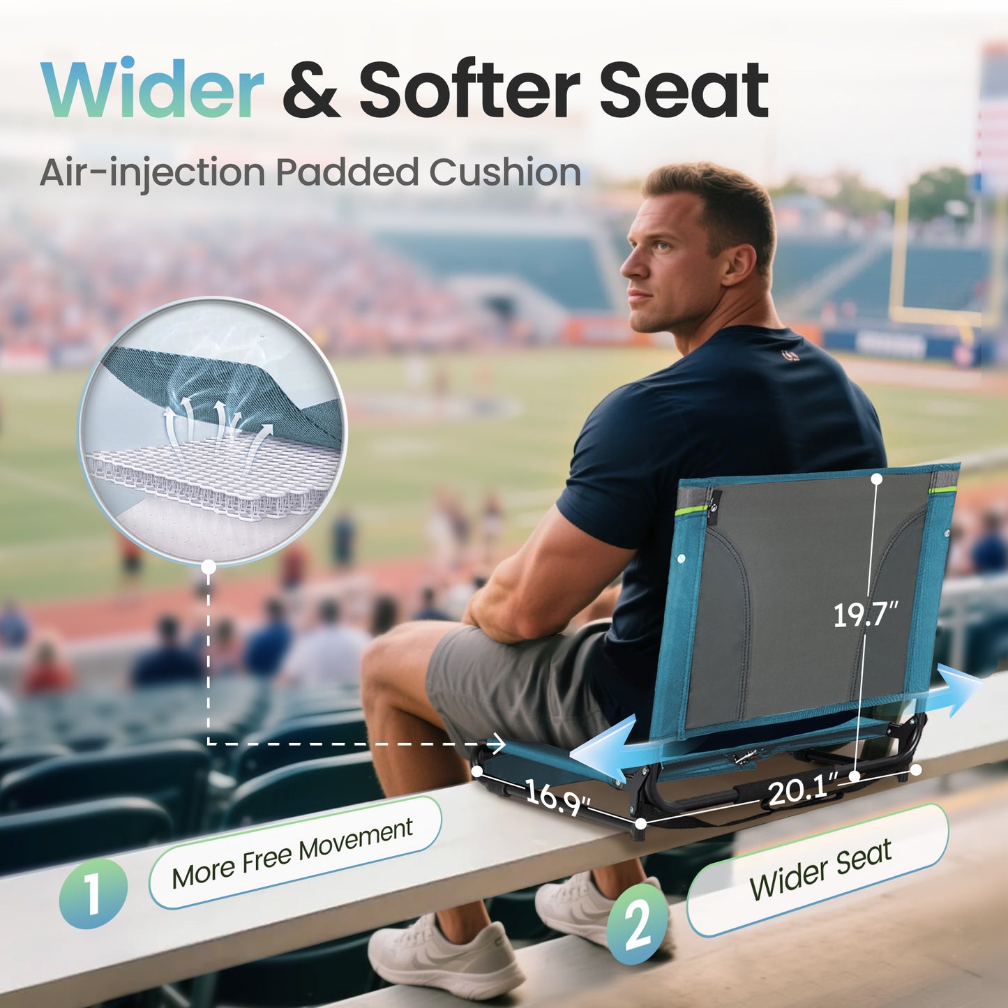 Sophia&William Set of 2 Portable Stadium Chair Stadium Seat for Bleacher with Storage Pocket, Blue
