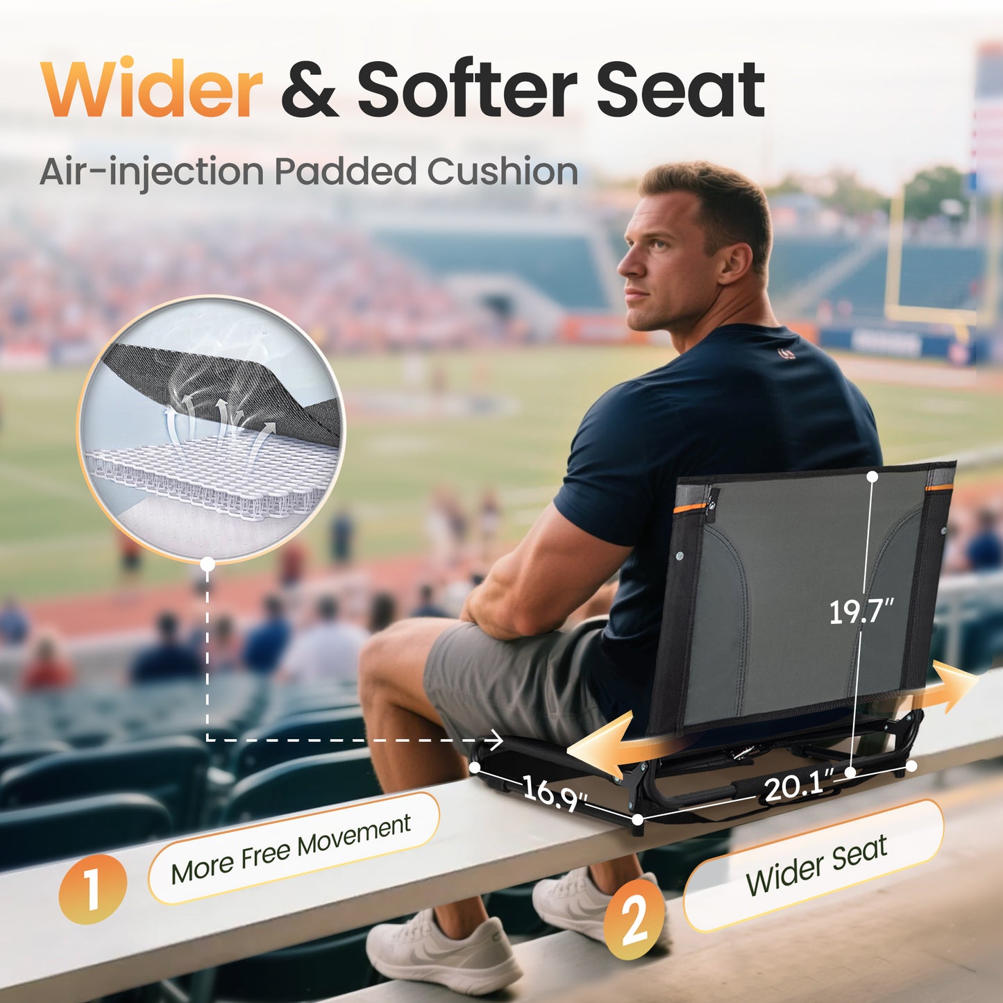 Sophia&William Set of 2 Portable Stadium Chair Stadium Seat for Bleacher with Storage Pocket, Black