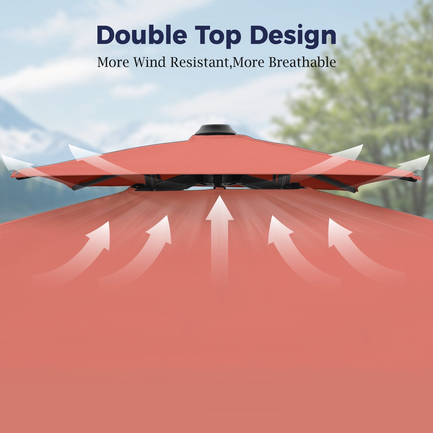 Alpha Joy 12x9ft Outdoor Patio Umbrella Large Rectangle Offset Cantilever Double Umbrella with 360° Rotation, Brick Red