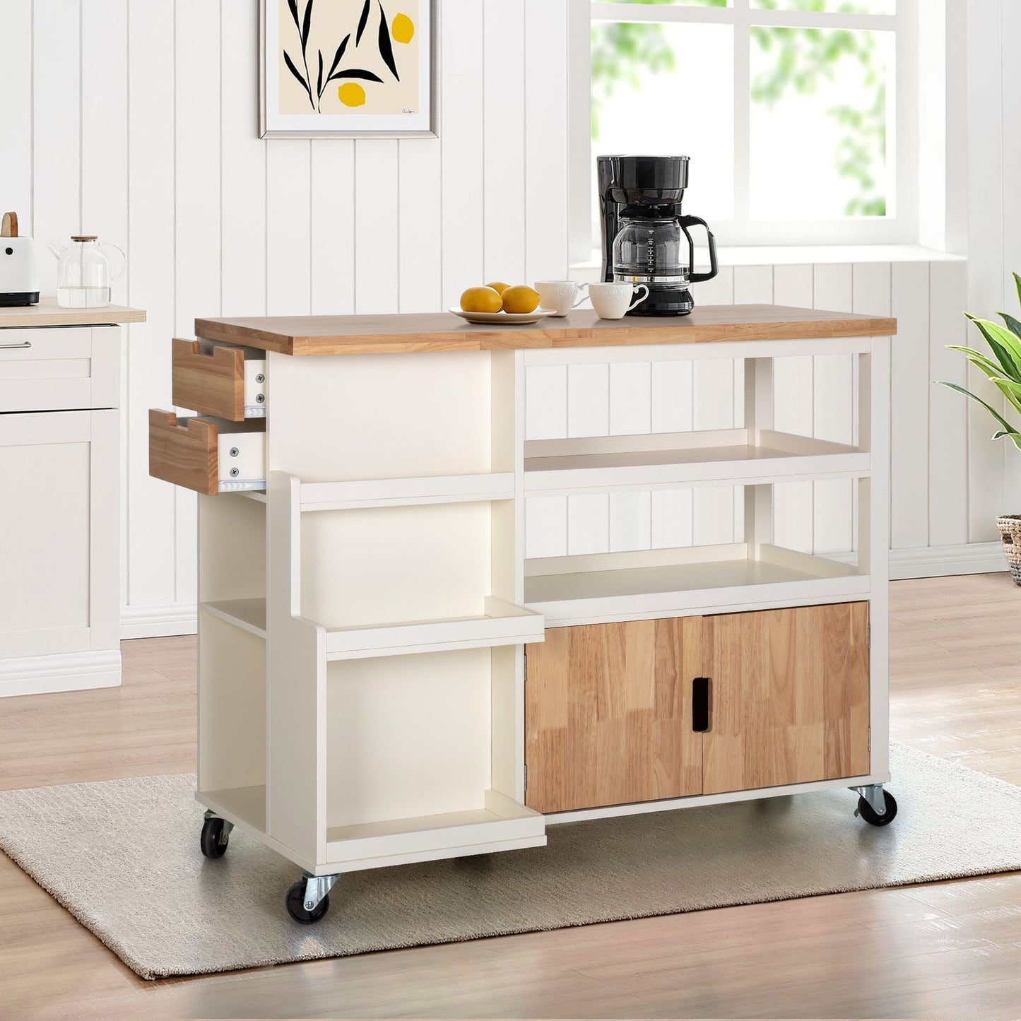 Sophia&William Kitchen Island Kitchen Cart on Wheels with Storage Drawer and Cabient-White